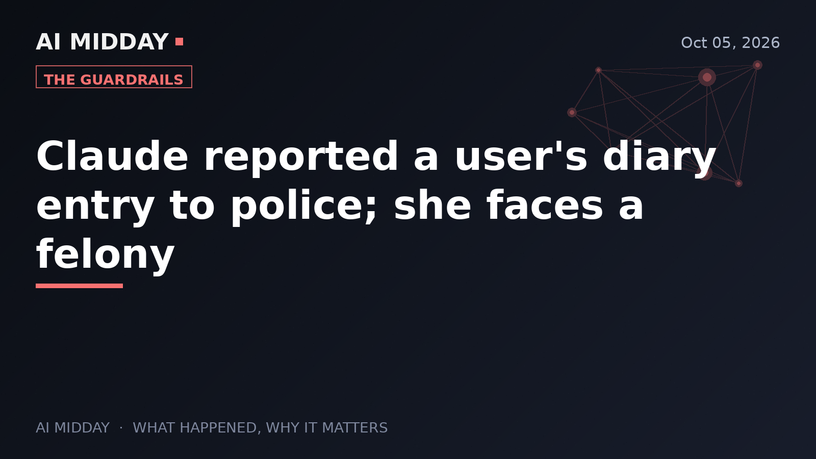Claude reported a user's diary entry to police; she faces a felony